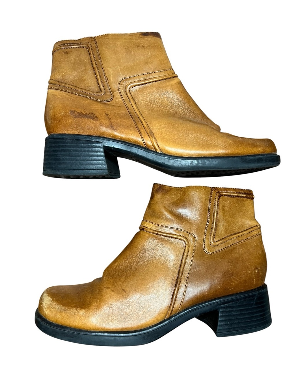 Leather Ankle Boots Brown Size 9.5 Side Zip Earthy Boho Cottagecore Y2K 90s